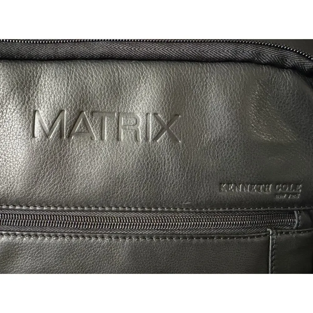 Kenneth Cole Matrix Leather Laptop Backpack Briefcase Messenger Black w/Dust Bag